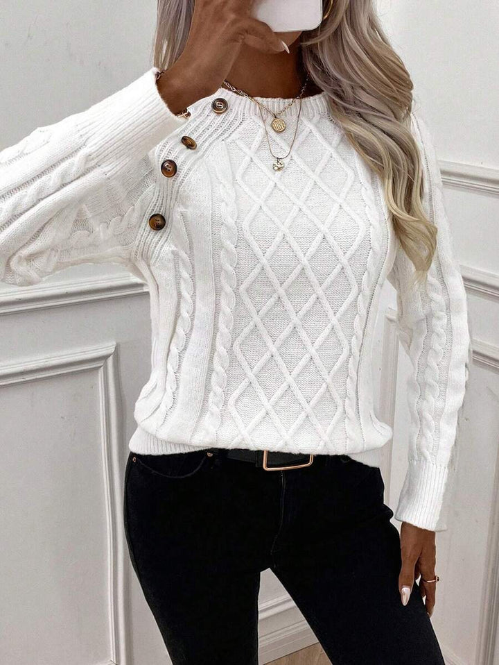 Clara – Button-Detail Cable Knit Sweater