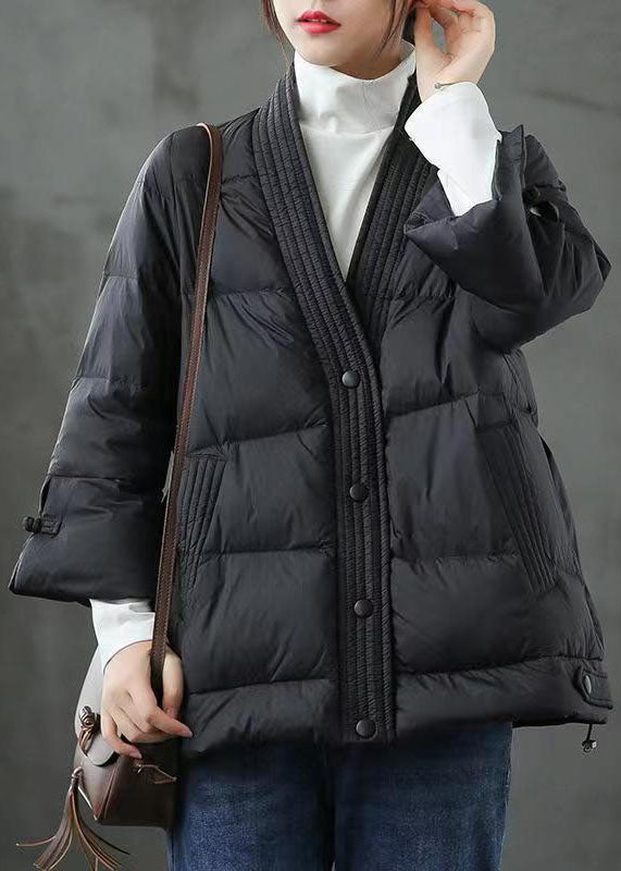Caramel V-Neck Down Jacket - Luxurious Winter Warmth