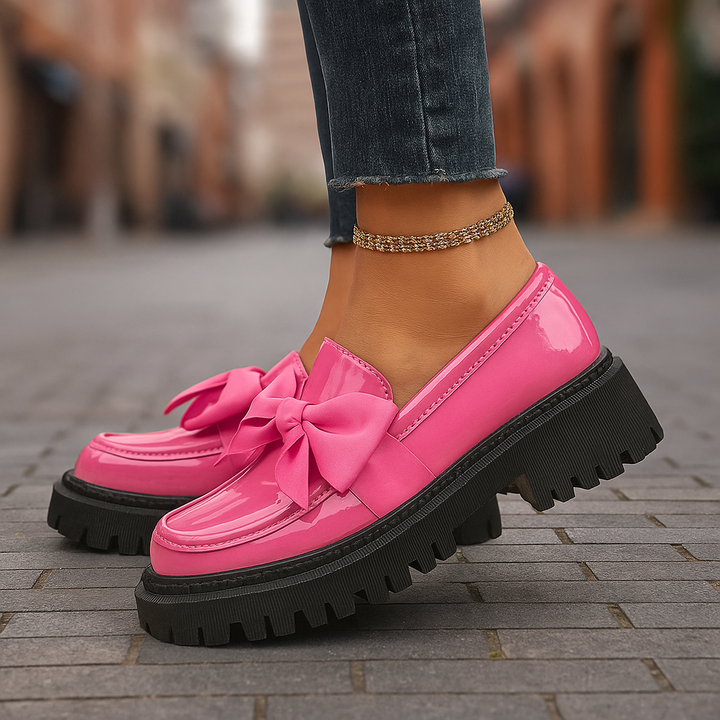 Amira™ | Glossy Bow Platform Loafers