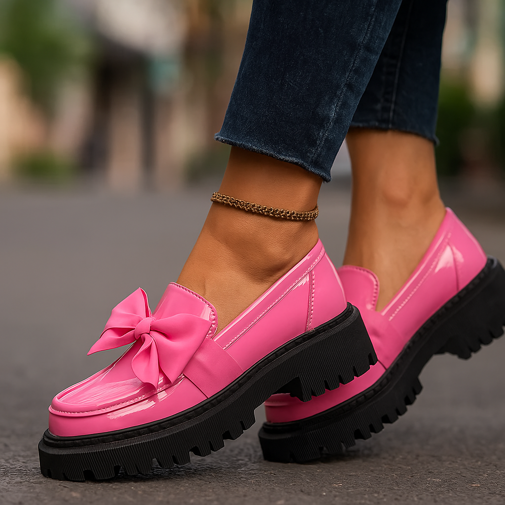 Amira™ | Glossy Bow Platform Loafers