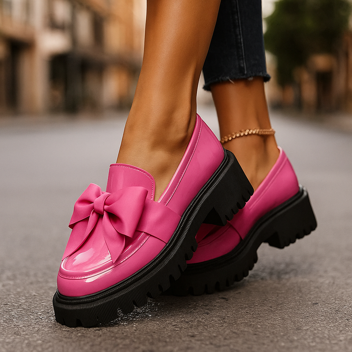 Amira™ | Glossy Bow Platform Loafers