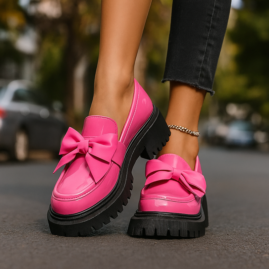 Amira™ | Glossy Bow Platform Loafers