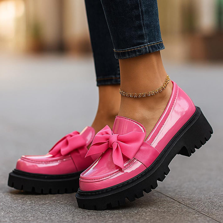 Amira™ | Glossy Bow Platform Loafers
