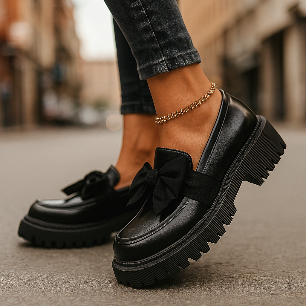 Amira™ | Glossy Bow Platform Loafers