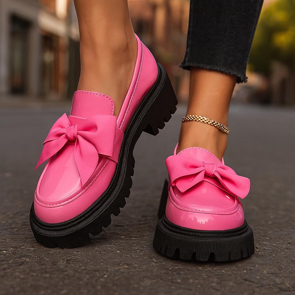 Amira™ | Glossy Bow Platform Loafers