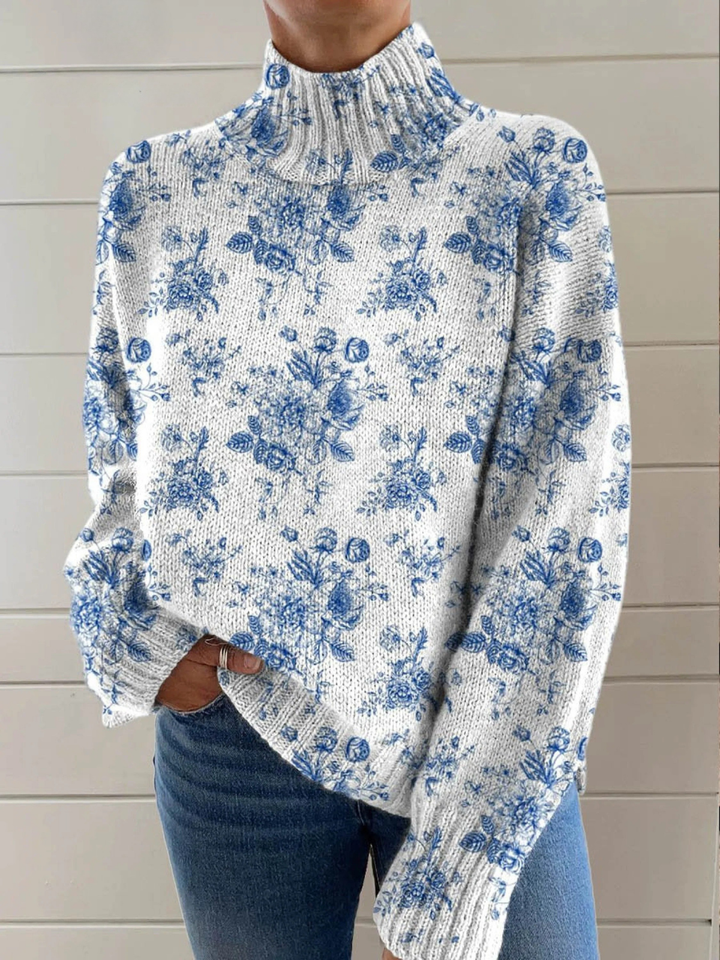 Milka | Artistic Floral Print Turtleneck in Luxe Fabric