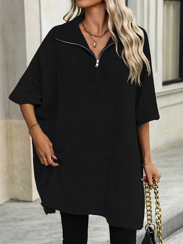 Olivia | Zip Collar Knit Sweater Poncho