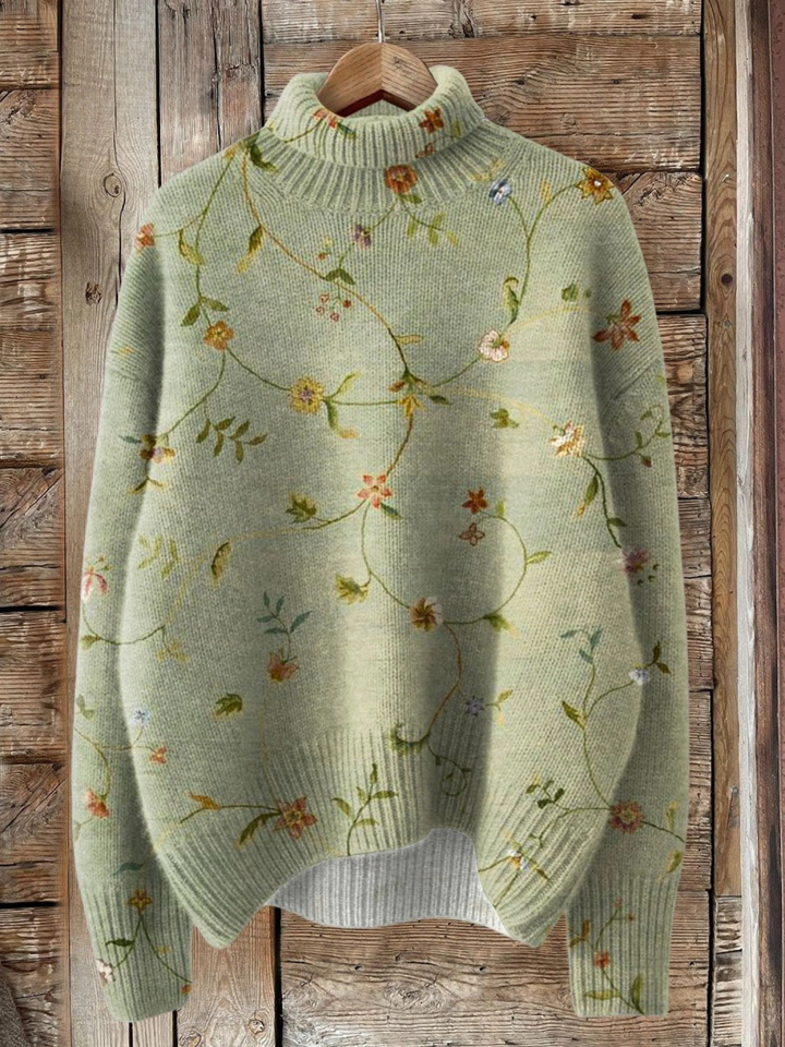 Floral Print Vintage Turtleneck in Luxurious Cotton