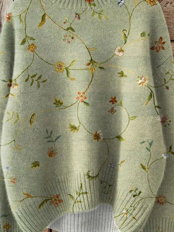 Floral Print Vintage Turtleneck in Luxurious Cotton