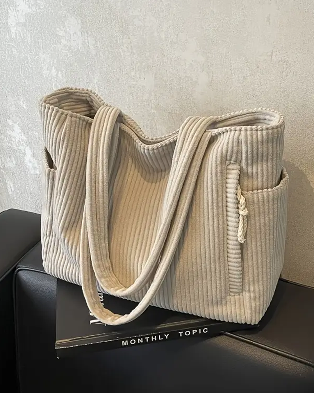 Amelie™ | Ribbed Tote Bag with Cord Detail