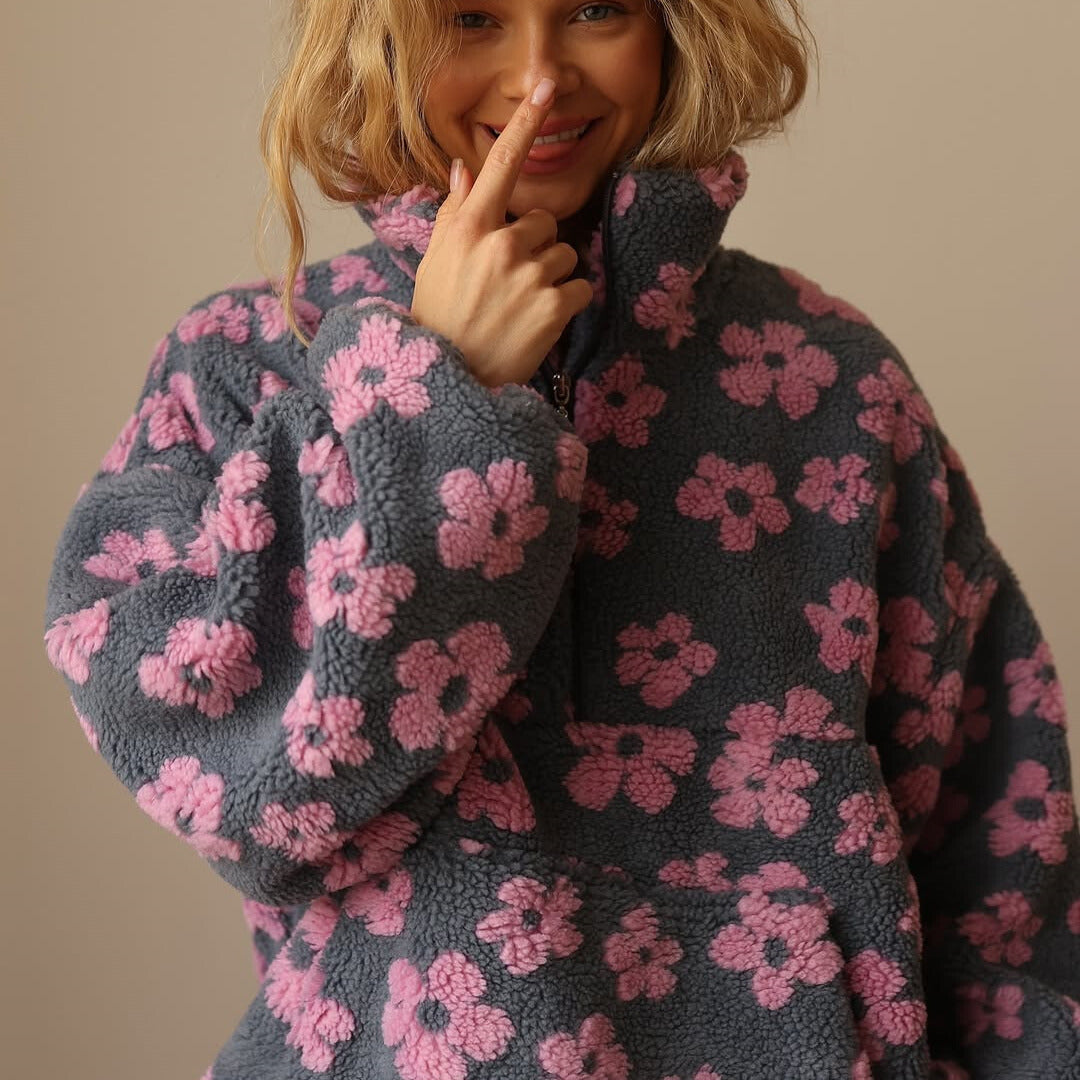 Daisy | Luxe Floral Fleece Zip Pullover