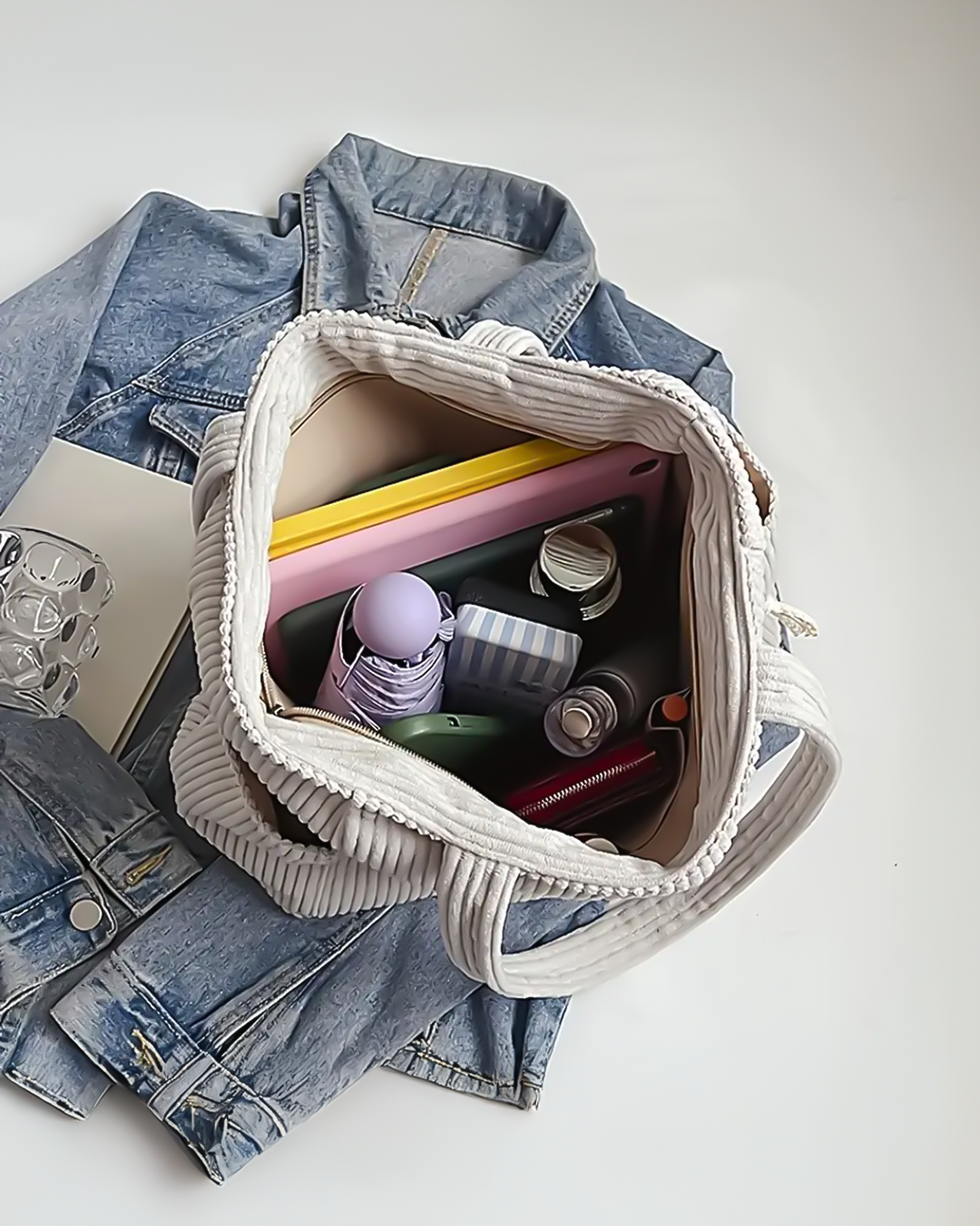 Amelie™ | Ribbed Tote Bag with Cord Detail