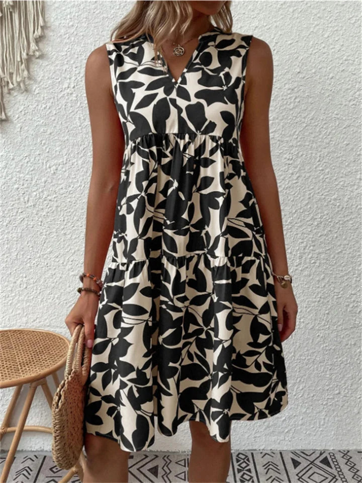 Barbara – Leaf Print Summer Dress