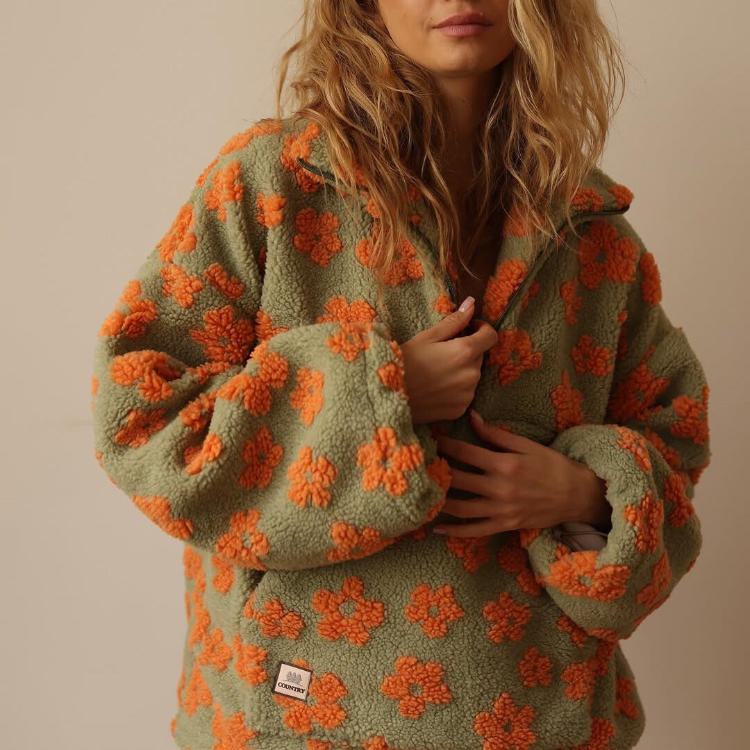 Daisy | Luxe Floral Fleece Zip Pullover