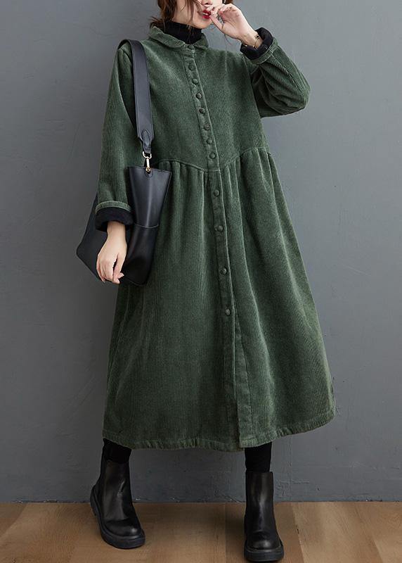 Limited Edition Cinched Corduroy Coat in Elegant Blackish Green