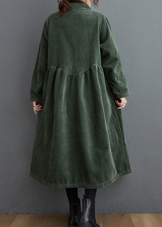 Limited Edition Cinched Corduroy Coat in Elegant Blackish Green