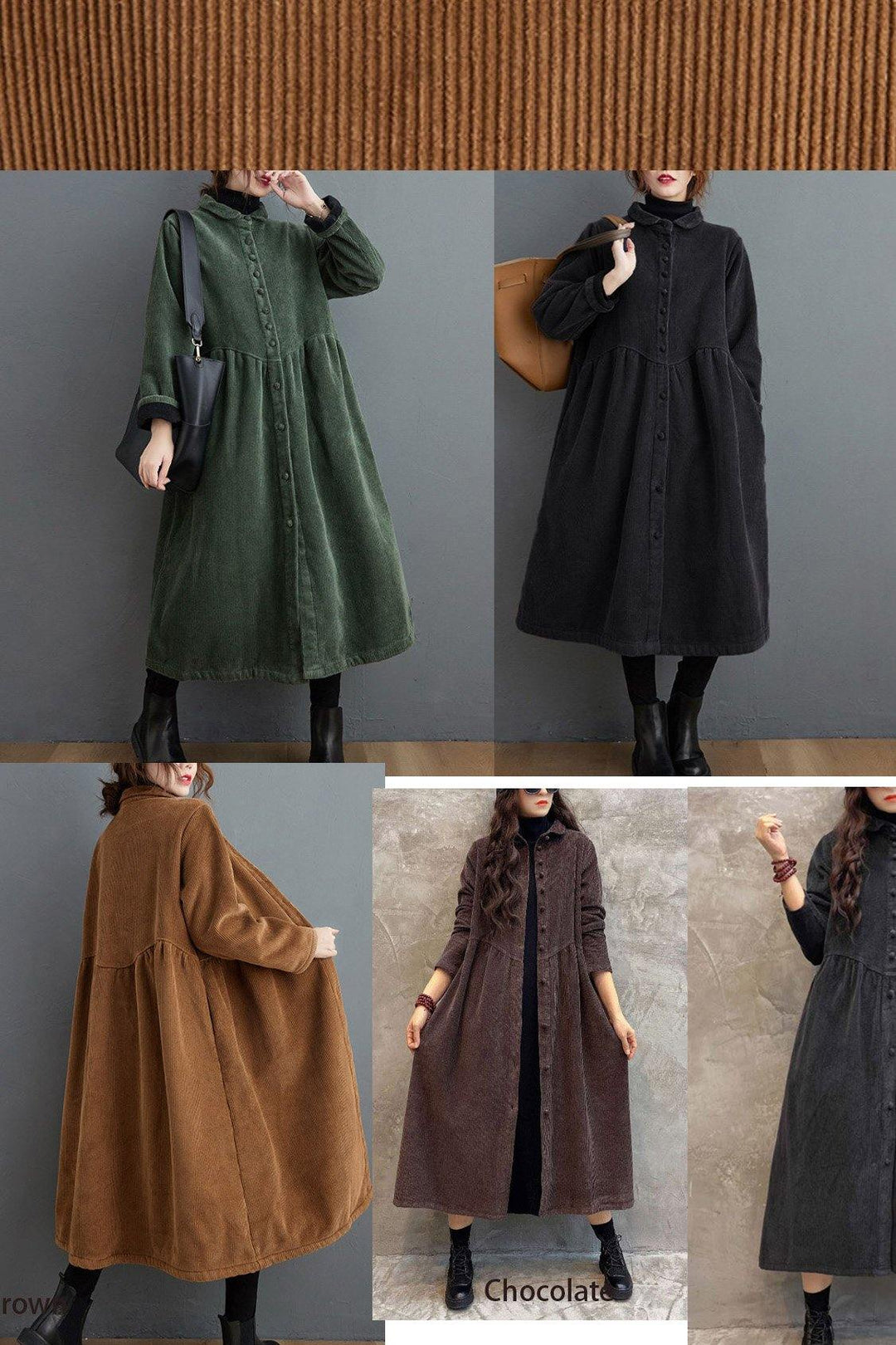 Limited Edition Cinched Corduroy Coat in Elegant Blackish Green