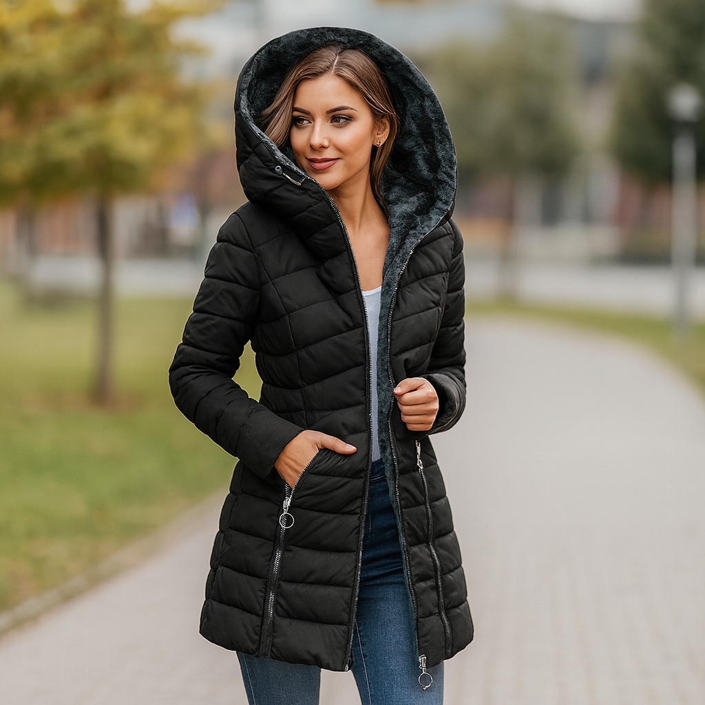 Chic Hooded Puffer Coat in Luxe Fabric