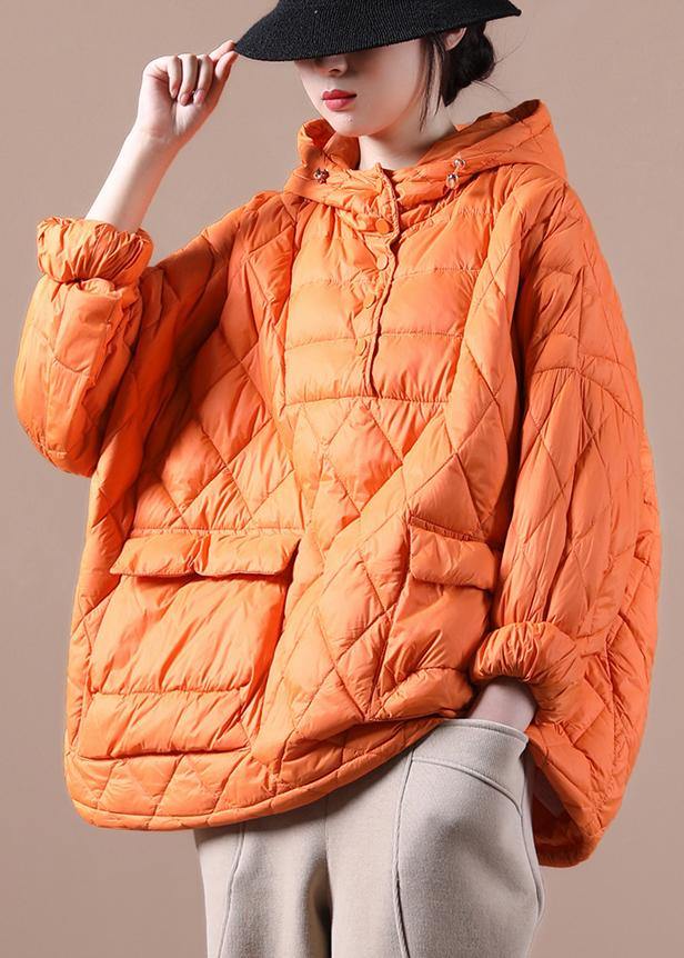 Chic Orange Plus Size Hooded Puffer Jacket - Luxurious Comfort