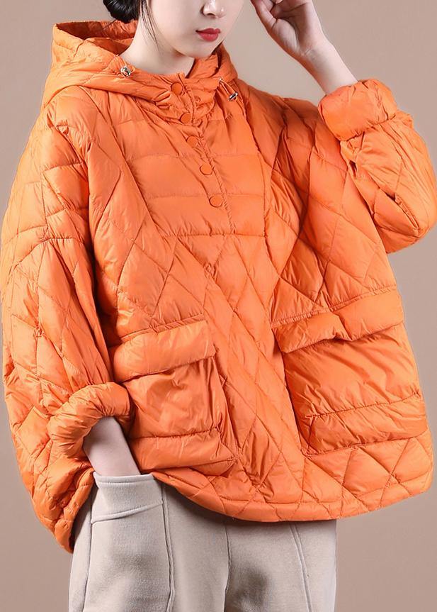 Chic Orange Plus Size Hooded Puffer Jacket - Luxurious Comfort