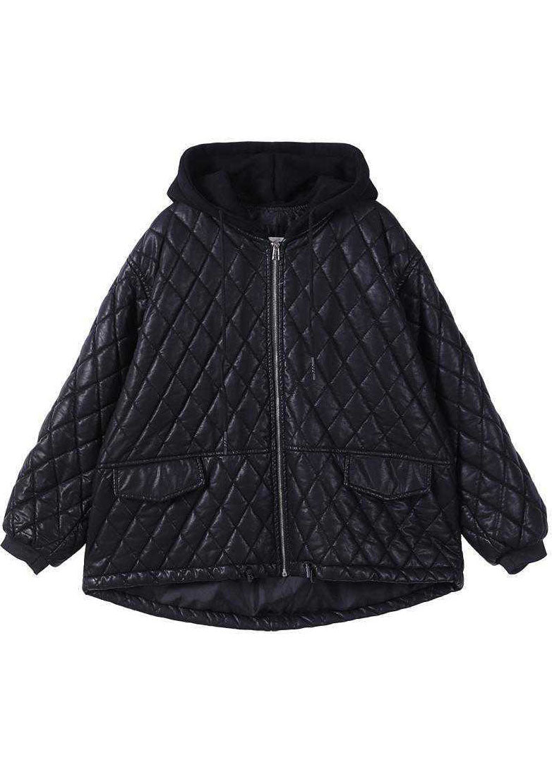 Chic Black Hooded Patchwork Winter Coat in Luxe Fabric