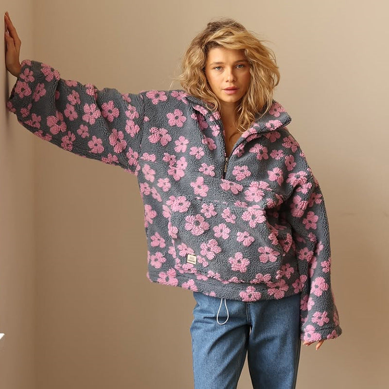 Daisy | Luxe Floral Fleece Zip Pullover