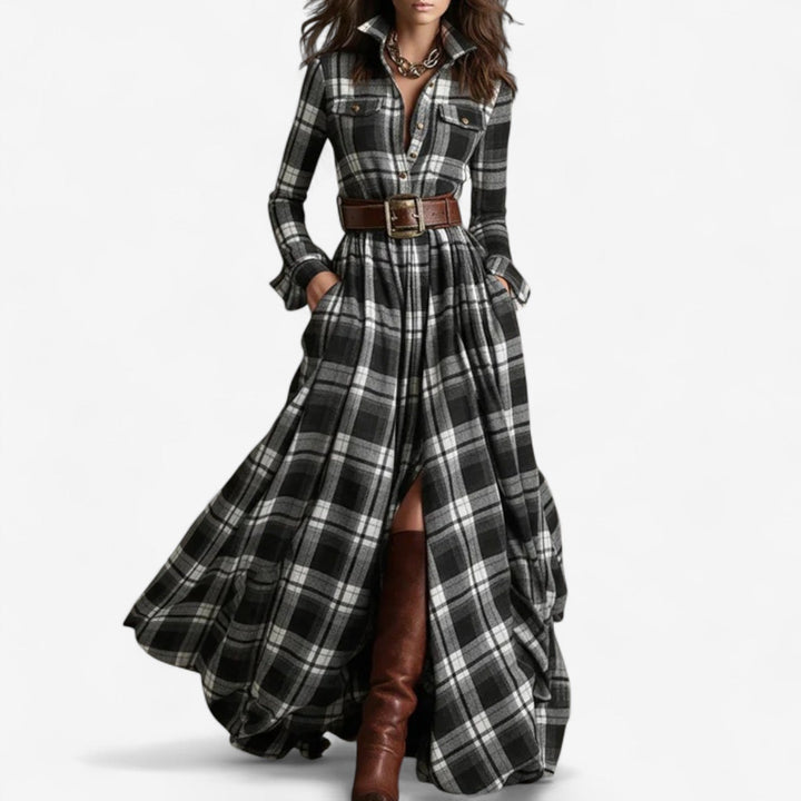 Hayden Barbara™ | Elegant Checkered Maxi Dress in Luxe Fabric