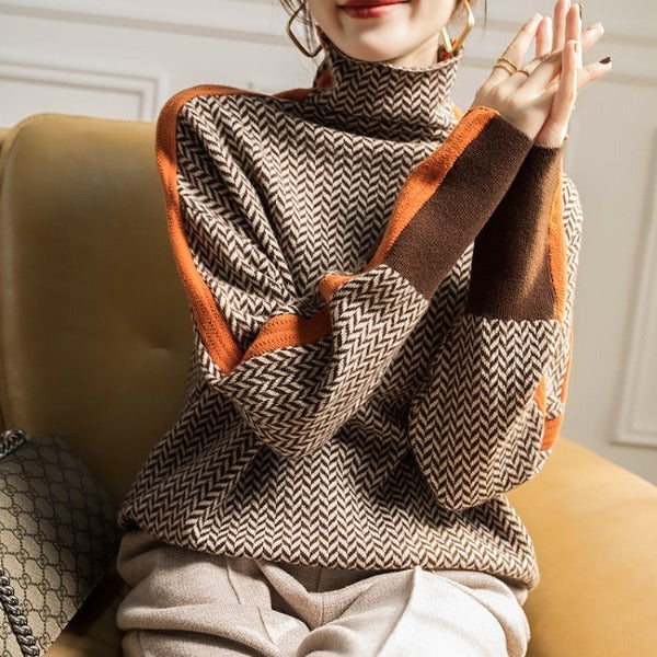Birgit™ | Sweater with High Collar in Striking Stripes