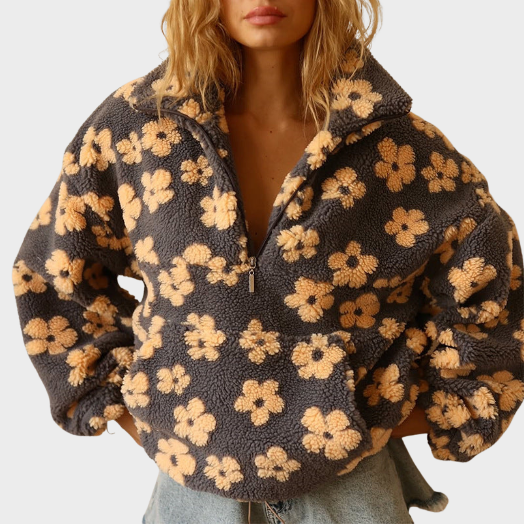 Daisy | Luxe Floral Fleece Zip Pullover