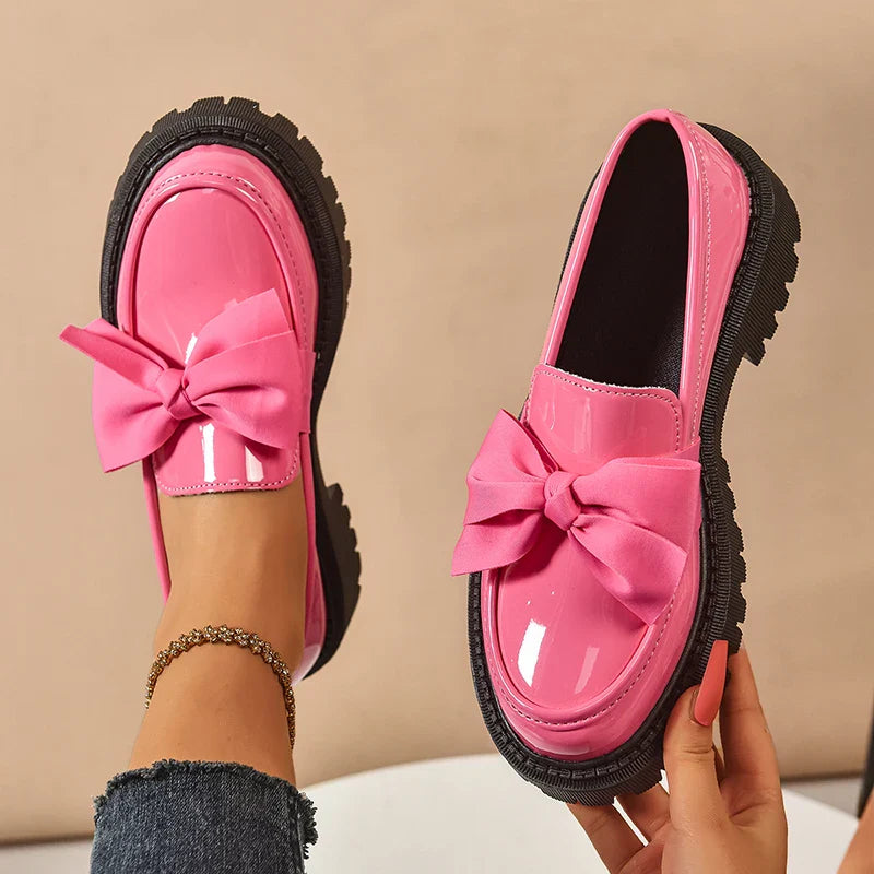 Amira™ | Glossy Bow Platform Loafers