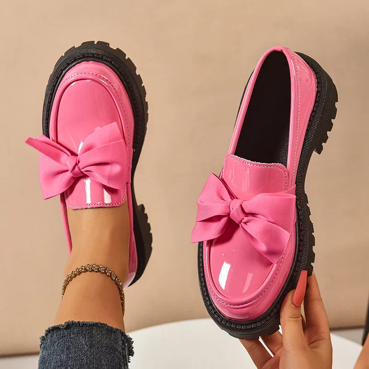 Amira™ | Glossy Bow Platform Loafers