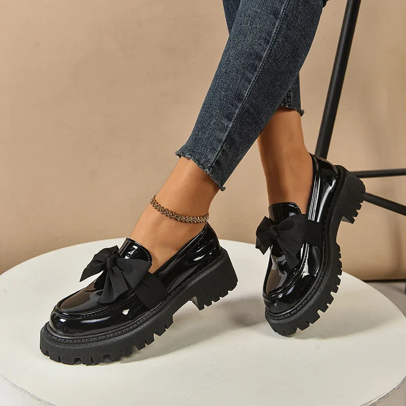 Amira™ | Glossy Bow Platform Loafers