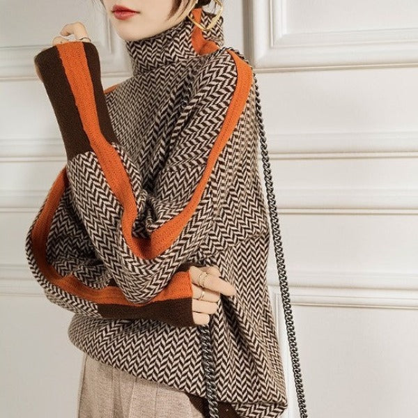 Eleanor Herringbone Cashmere Turtleneck