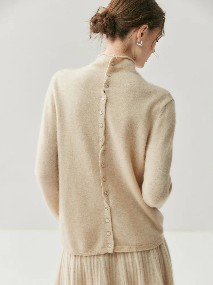 Solène | Cashmere Blend Sweater with Back Button Placket