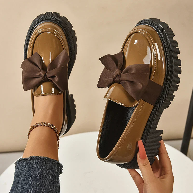 Amira™ | Glossy Bow Platform Loafers