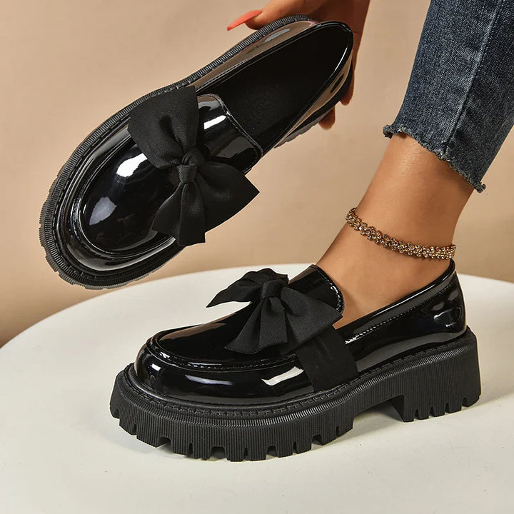 Amira™ | Glossy Bow Platform Loafers