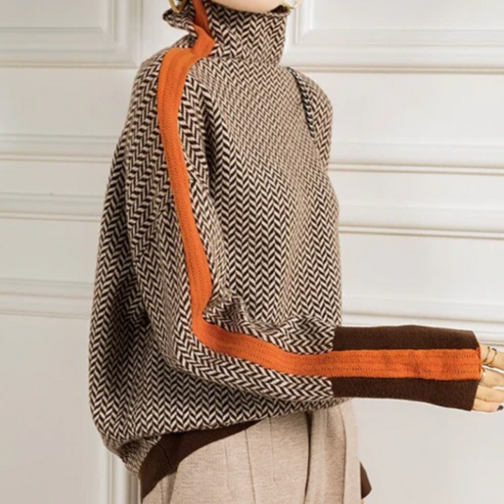 Eleanor Herringbone Cashmere Turtleneck