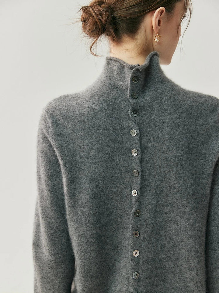 Solène | Cashmere Blend Sweater with Back Button Placket