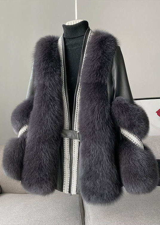 Chic White V-Neck Mink Hair Coat for Winter