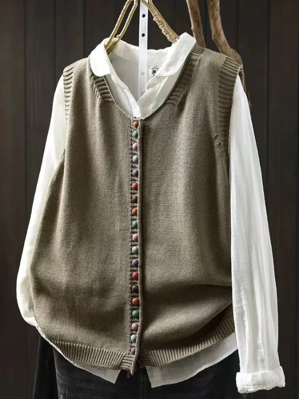 Marielle™ | Knitted Vest with Decorative Buttons