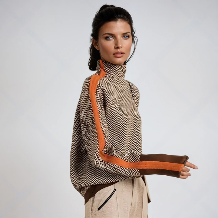 Birgit™ | Sweater with High Collar in Striking Stripes