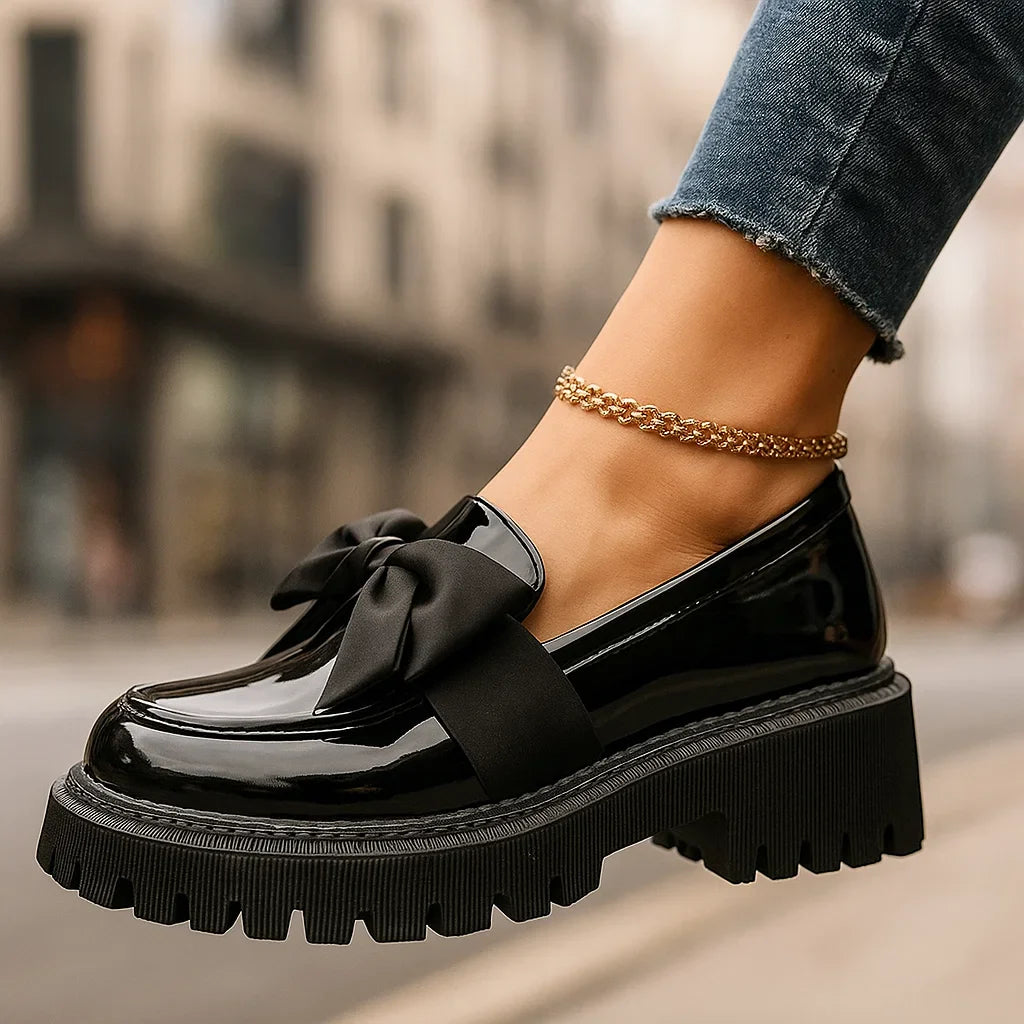 Amira™ | Glossy Bow Platform Loafers
