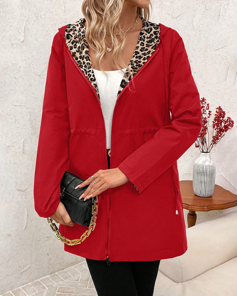 Leopard Print Reversible Hooded Coat in Luxe Fabric
