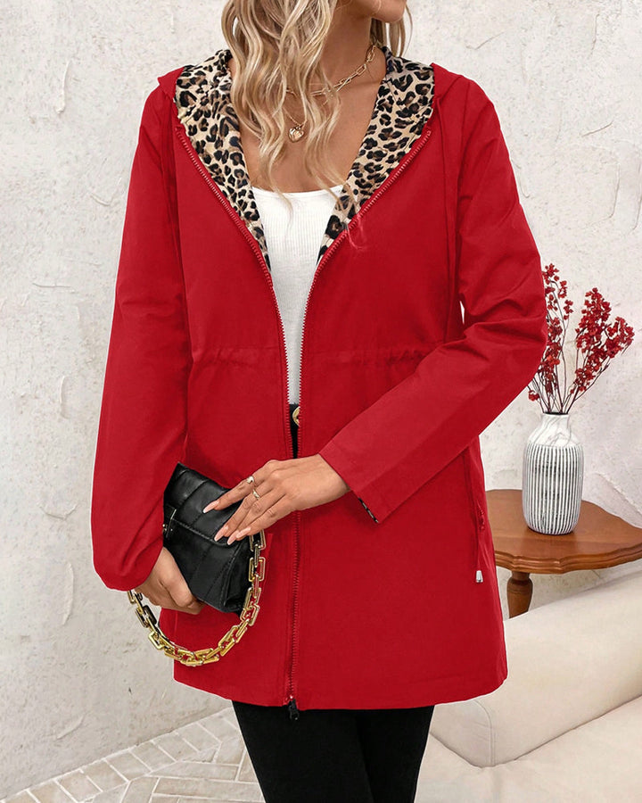 Leopard Print Reversible Hooded Coat in Luxe Fabric