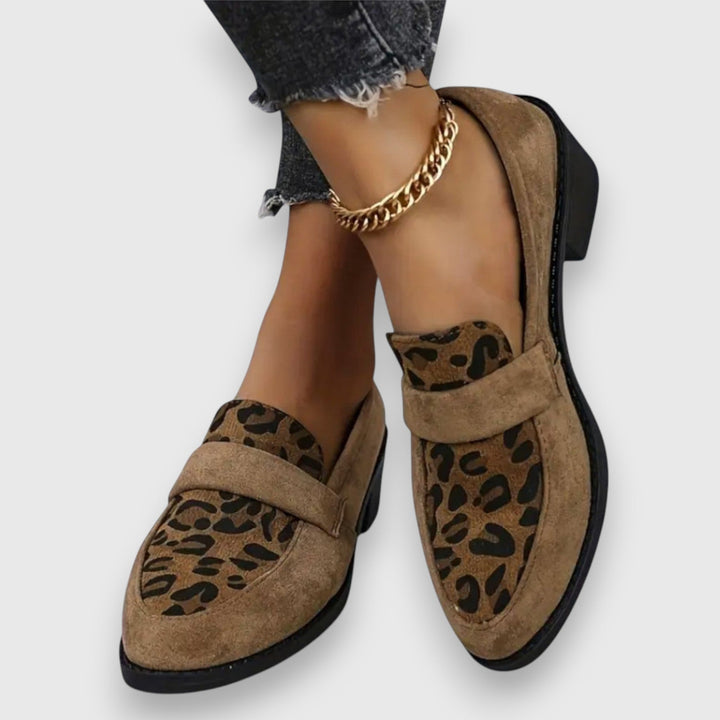 Sandra | Suede Loafers with Leopard Detail
