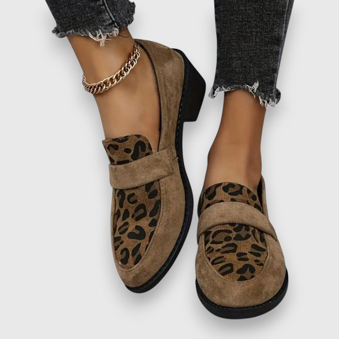 Sandra | Suede Loafers with Leopard Detail