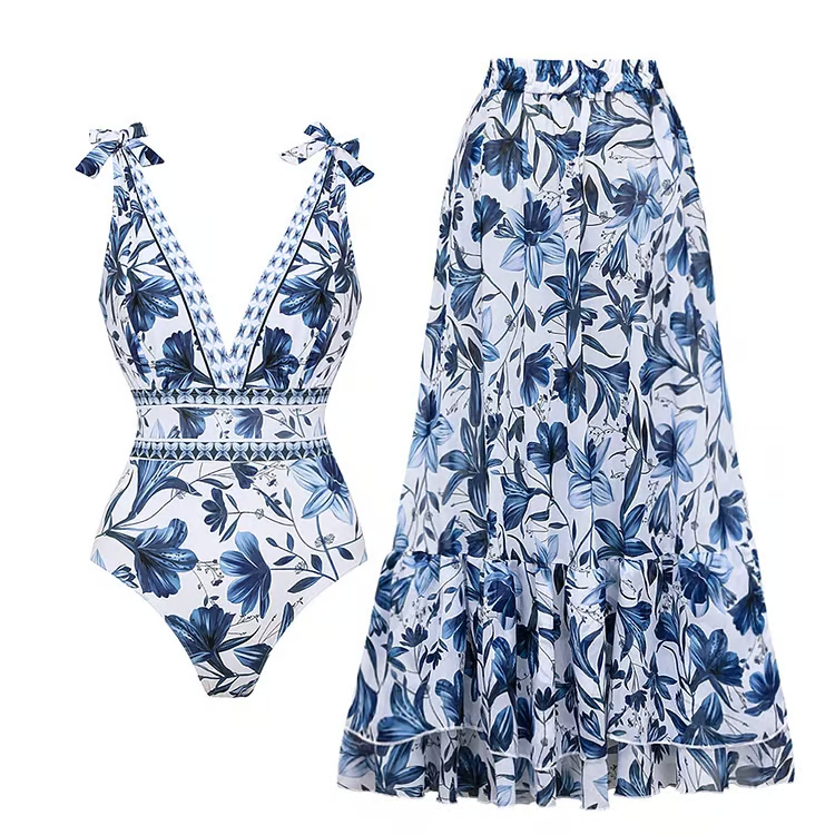 Jordan™ – Elegant Floral Swimsuit & Skirt Set
