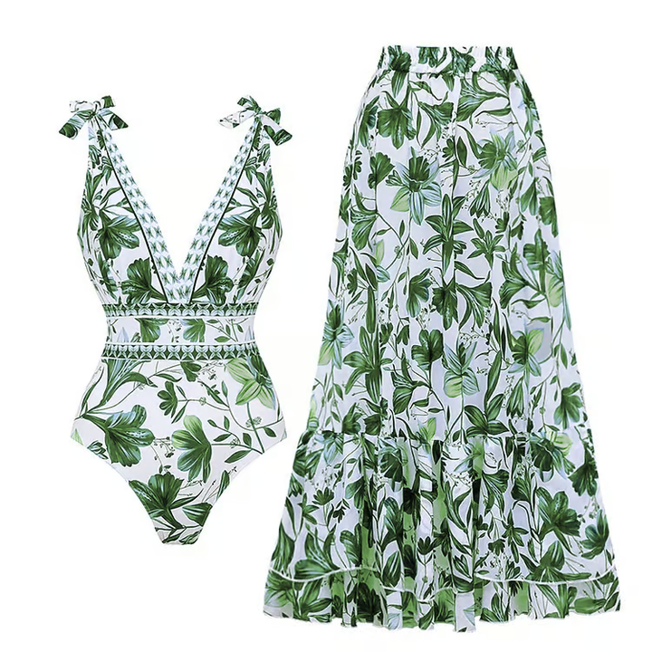 Jordan™ – Elegant Floral Swimsuit & Skirt Set