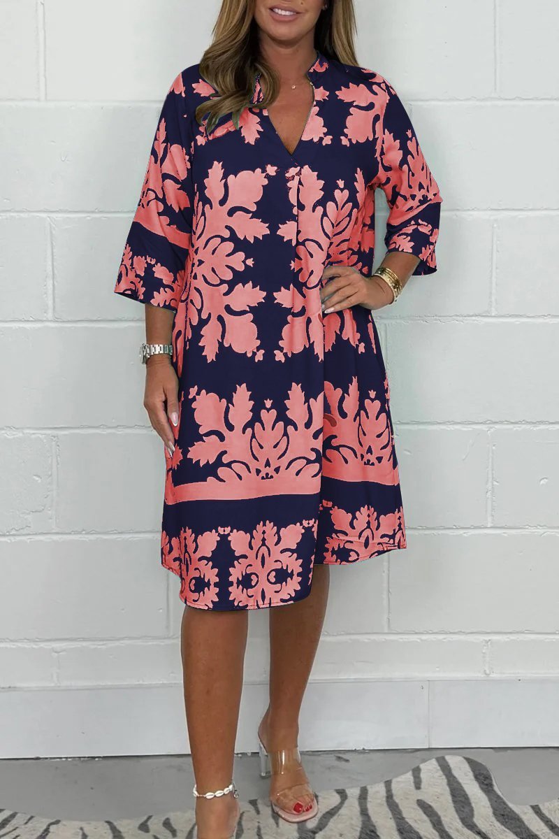 Yaslin™ – Elegant Printed Midi Dress with Flowing Silhouette