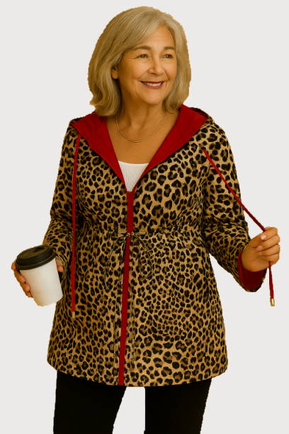 Reversible Leopard Print Hooded Coat in Luxe Fabric
